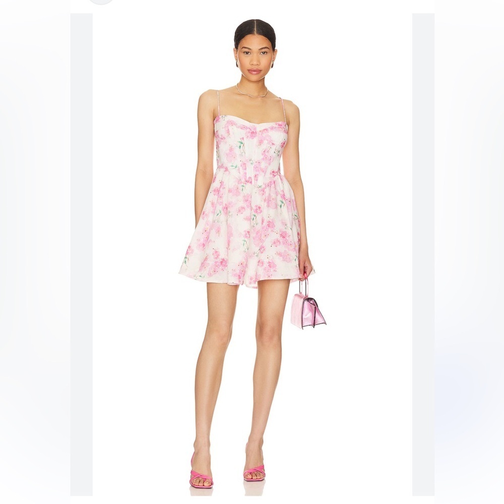 Bardot Revolve Elsie Corset Dress Blush Floral Pink White Size XL